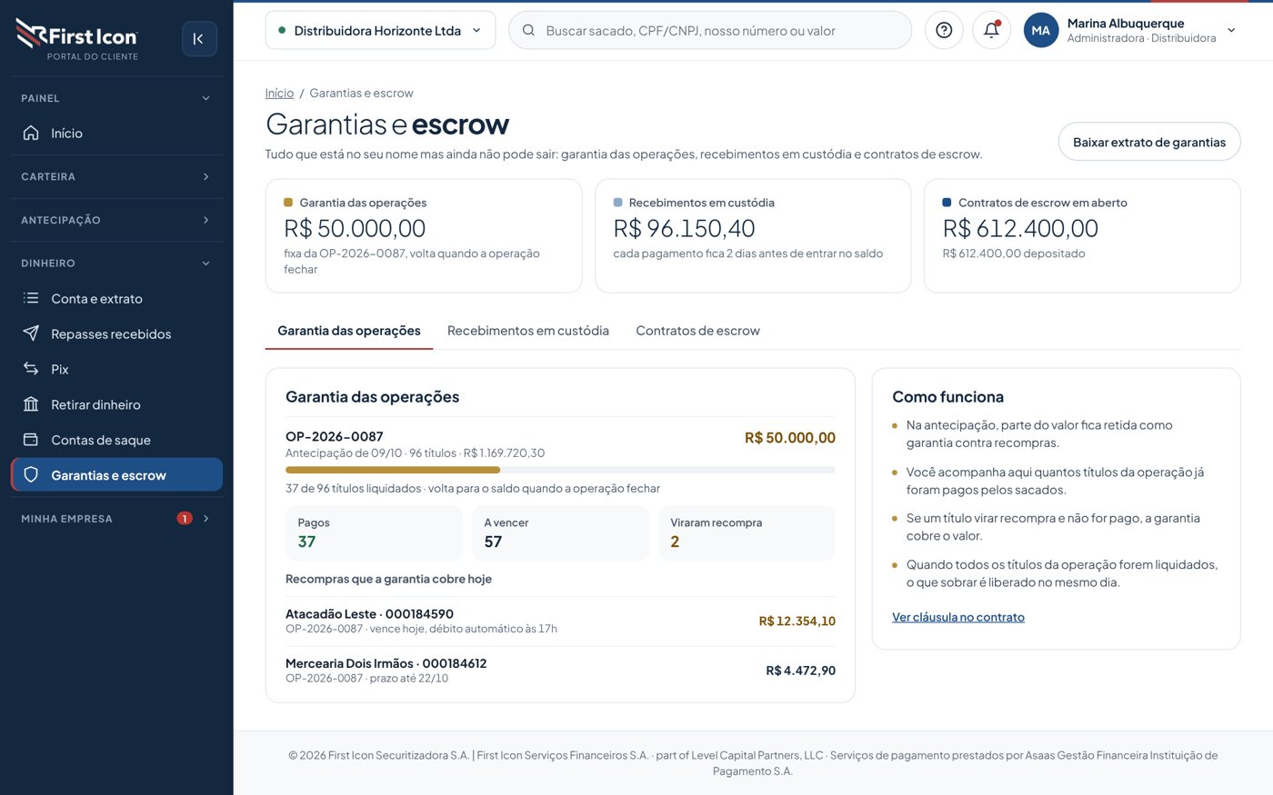 Garantias e escrow no portal