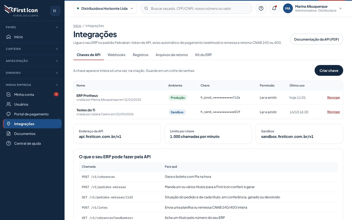 Integrações no portal do cliente
